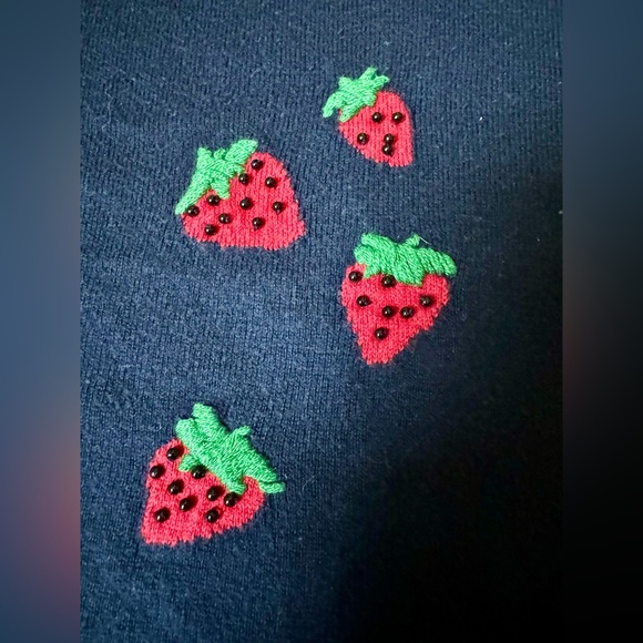 Talbots Sweater Fruit Print Embellished 3/4 Sleeves Navy Cotton Blend Size- XS - Picture 9 of 12